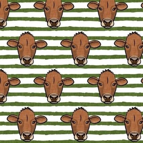 Brown Cows - farm themed - Angus on green stripes - LAD20