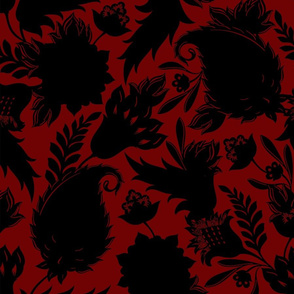 Black solid paisley on red