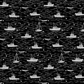 Harbor Boats black white tiny