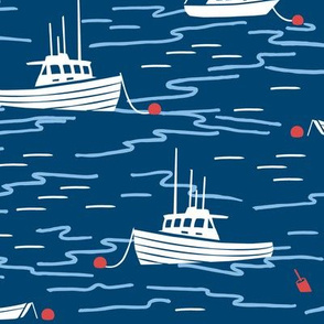 Harbor Boats - navy blue white red - large scale