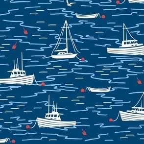 Harbor Boats - navy blue white red - medium scale