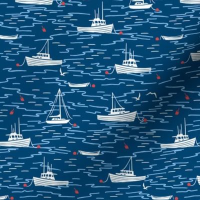 Harbor Boats - navy blue white red - small scale