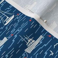 Harbor Boats - navy blue white red - small scale