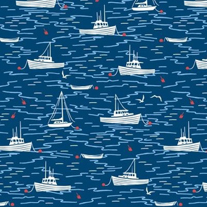 Harbor Boats - navy blue white red - small scale