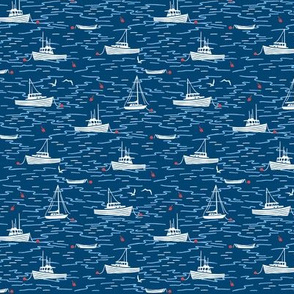 Harbor Boats - navy blue white red - tiny scale