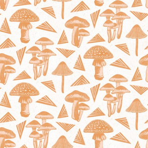 Block-print Mushrooms - goldenrod and blush on white - large scale