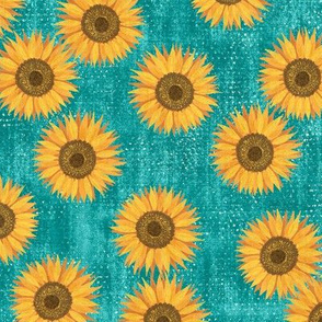 Textured Country Sunflowers on Teal