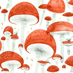 Snail and Mushroom 8x10 Whimsical Nature Photography Print of Snail on Red  and White Polka Dot Shrooms Titled snail Bravery. 
