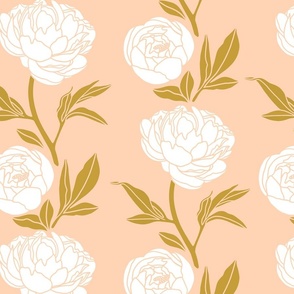 Woodblock peonies peach and gold - Large