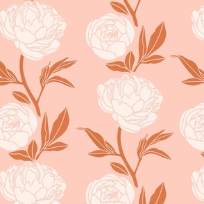 Woodblock peonies in terracotta blush - Large