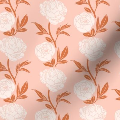 Woodblock peonies in terracotta blush- small 