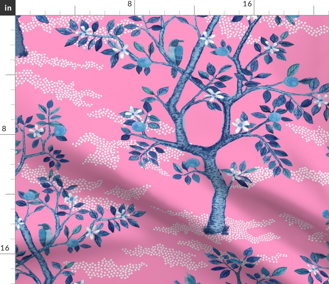 CITRUS GROVE TOILE BLUES ON PINK