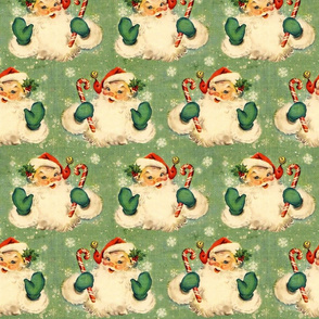 Retro Santa on Green Burlap - medium scale