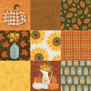 Autumn Country Chic Wholecloth Cheater Quilt in Brown & Orange