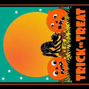 Scaredy Cat and Jacks ~ Tea Towel or Halloween Treat Bag Panel