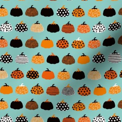 Sweet fall inky texture pumpkin picking autumn garden halloween gourds print blue orange SMALL