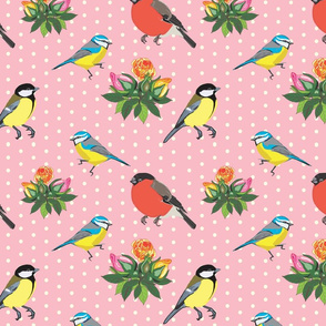 Birds and Roses (pink)