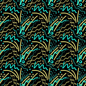Abstract Arabesque Lines - turquoise/gold, black 