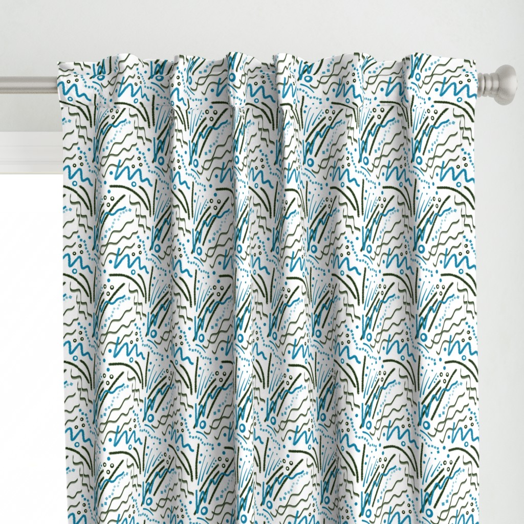 Abstract Arabesque Lines - teal/charcoal, white 