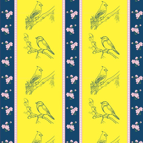 Birds and Blossom (Petrol and Yellow)