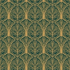 Art Deco Autumn Oak Leaf in Green and Gold - Small