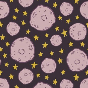 Outer Space Moons and Stars on Plum Purple - Large