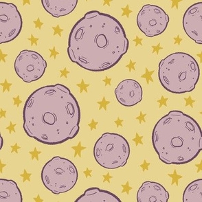 Outer Space Moons and Stars on Yellow - Large