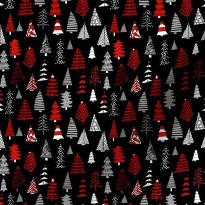 SMALL Christmas trees holiday fabric pattern black