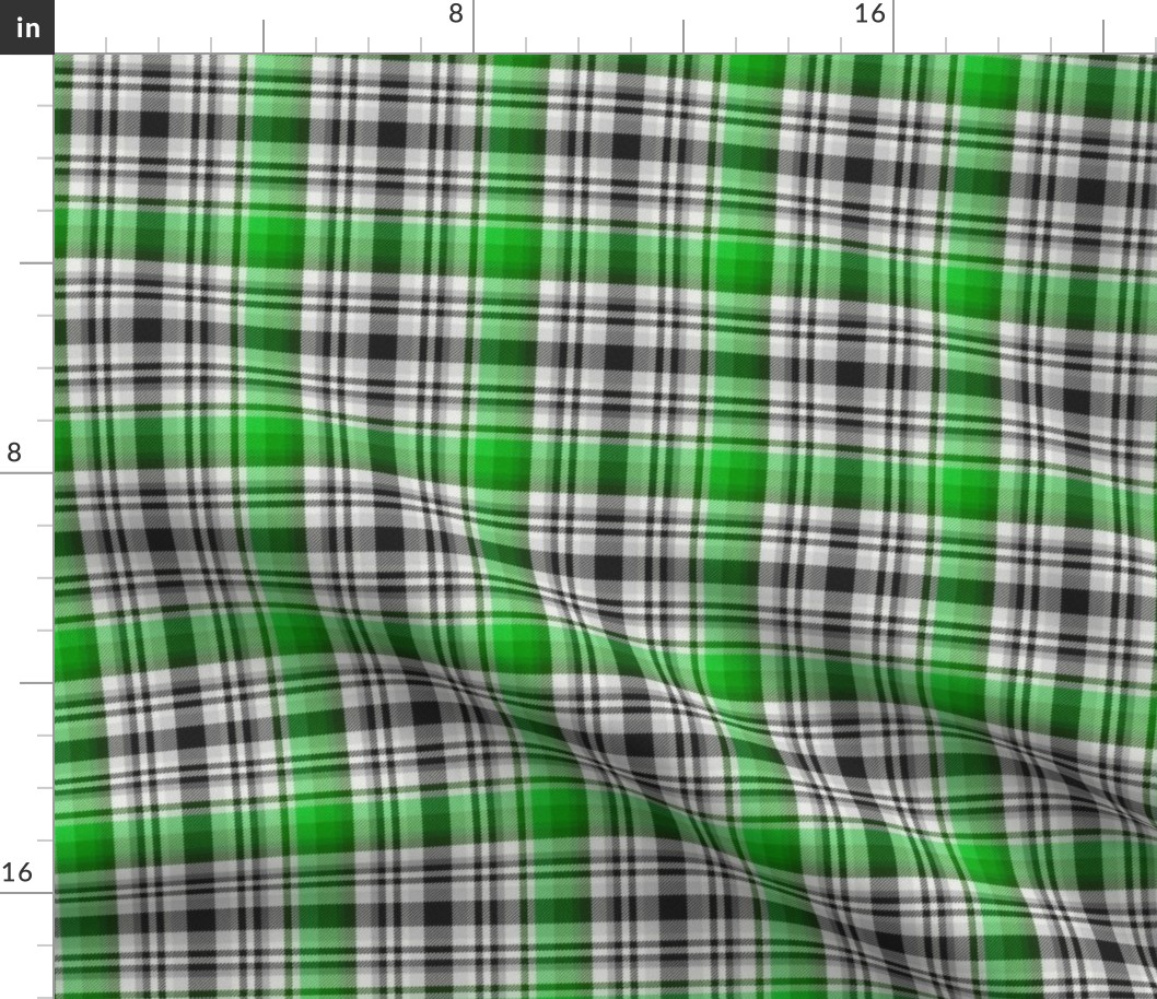 Black and White with Shades of Green Asymmetrical Plaid