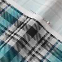 Black and White with Shades of Blue-Green Asymmetrical Plaid