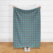 Black and White with Shades of Blue-Green Asymmetrical Plaid