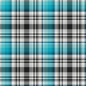 Black and White with Shades of Blue-Green Asymmetrical Plaid