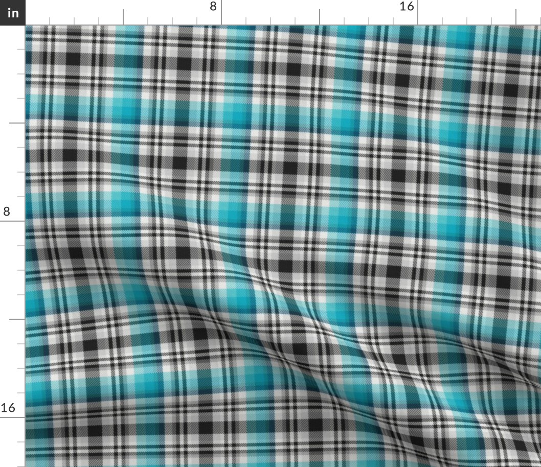 Black and White with Shades of Blue-Green Asymmetrical Plaid Version 2
