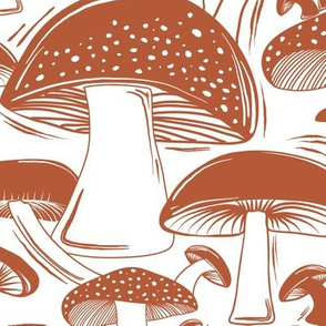 Mushroom Field Block Print White Terra Cotta Large Scale