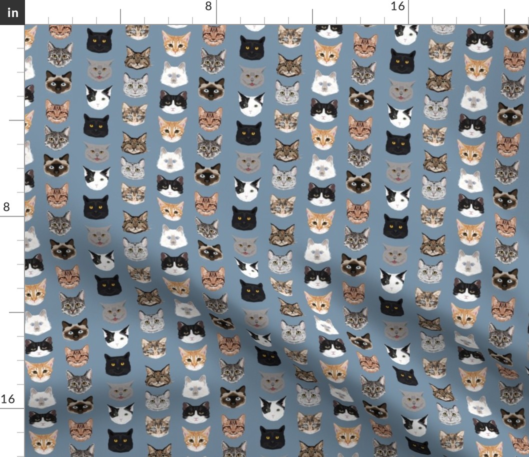 SMALL - cat faces hello cats kitty cute faces cats fabric-ed
