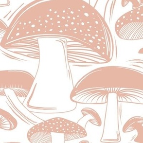 Mushroom Field Block Print White Blush Pink Large Scale