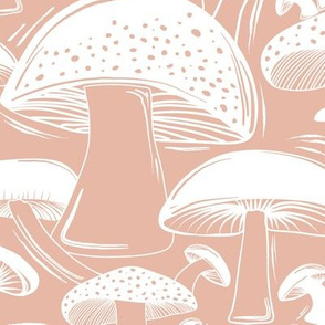 Mushroom Field Block Print Blush Pink White Large Scale