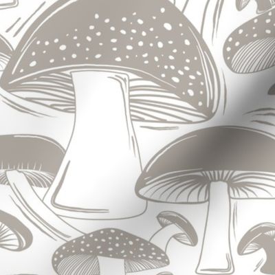 Mushroom Field Block Print White Stone Grey Large Scale