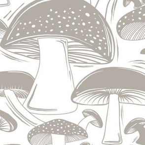 Mushroom Field Block Print White Stone Grey Large Scale