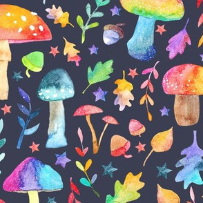 Colourful Mushrooms - dark background