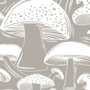 Mushroom Field Block Print Stone Grey White Large Scale
