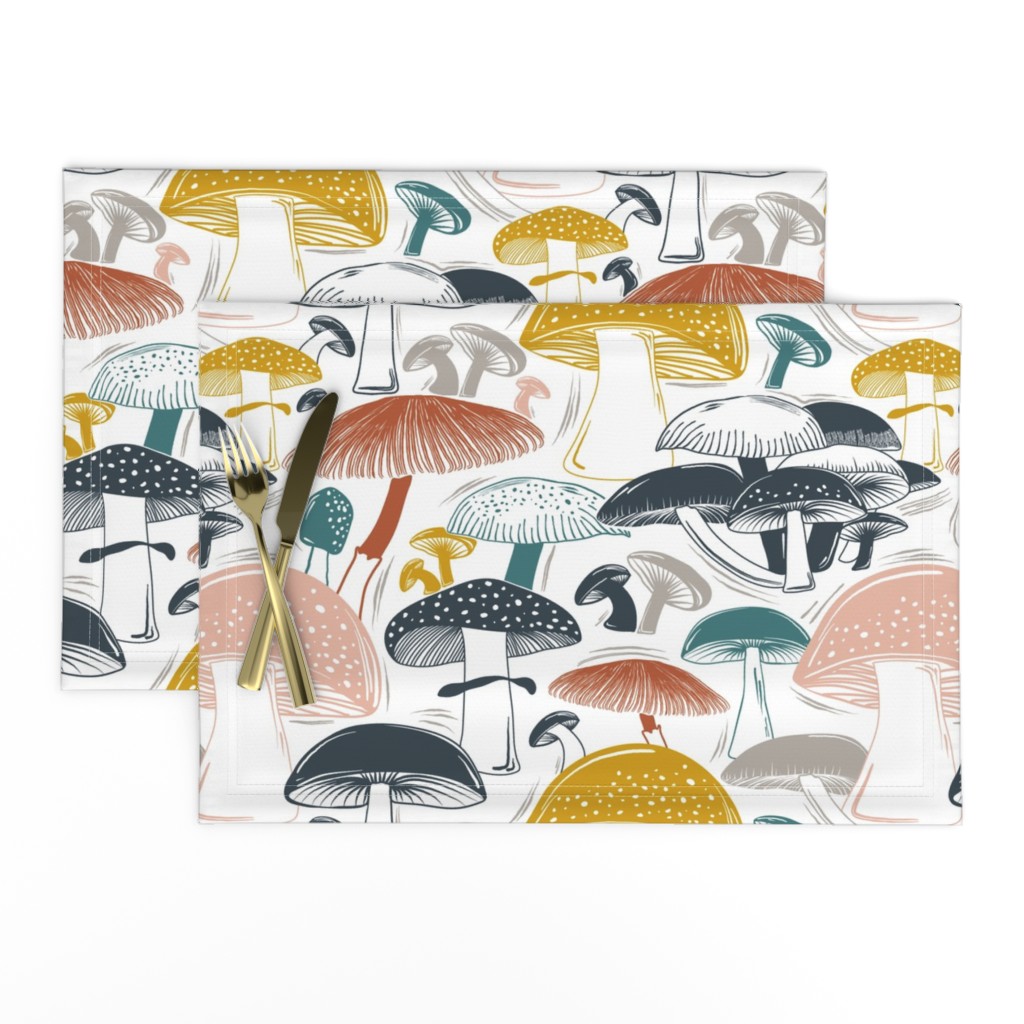 Mushroom Field Block Print White Multi Large Scale