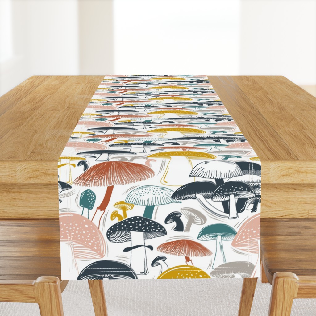 Mushroom Field Block Print White Multi Large Scale