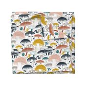 Mushroom Field Block Print White Multi Large Scale