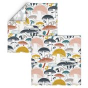 Mushroom Field Block Print White Multi Large Scale