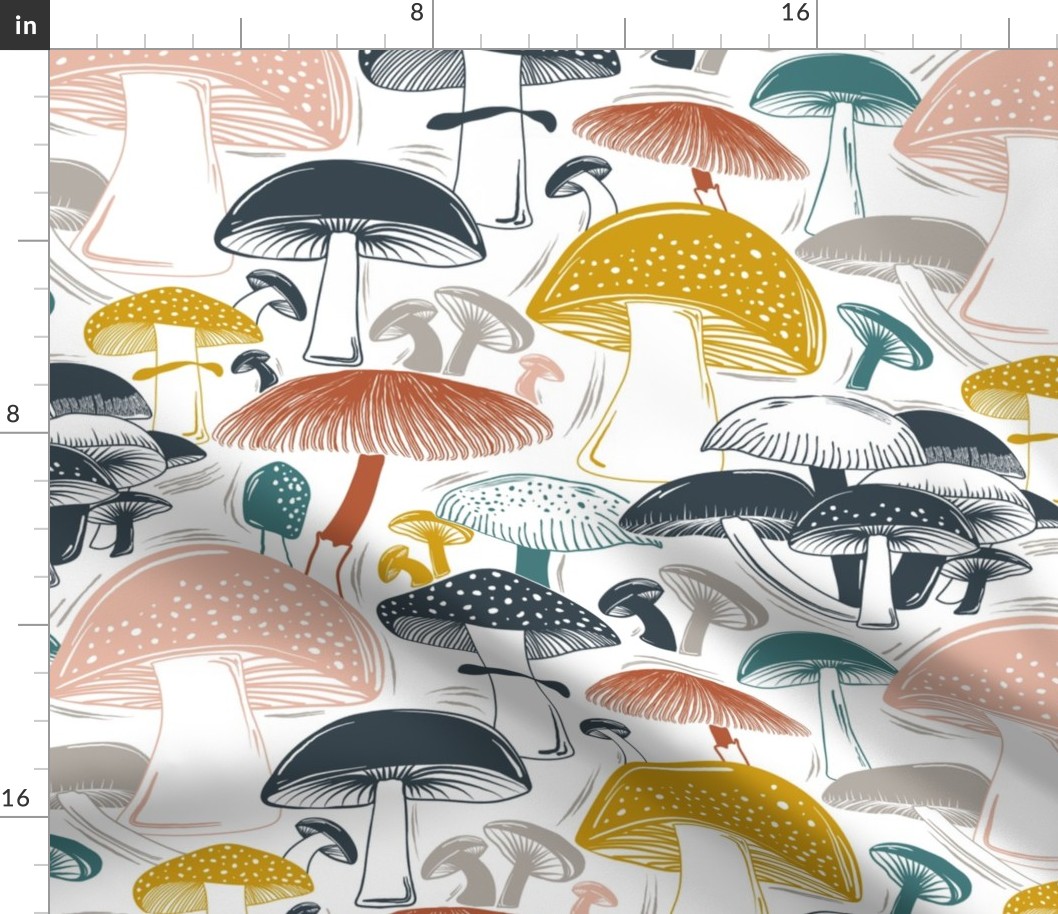 Mushroom Field Block Print White Multi Large Scale