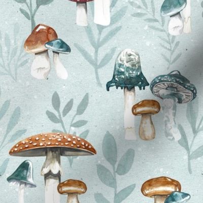 Light Blue Whimsical Mushroom Forest