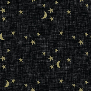 stars and moons // soft gold on black linen