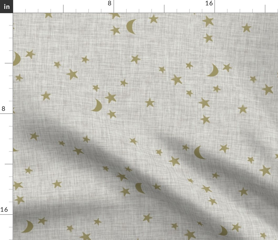 stars and moons // soft gold on 169-1 linen