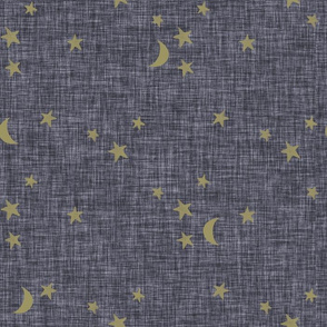 stars and moons // soft gold on porpoise linen